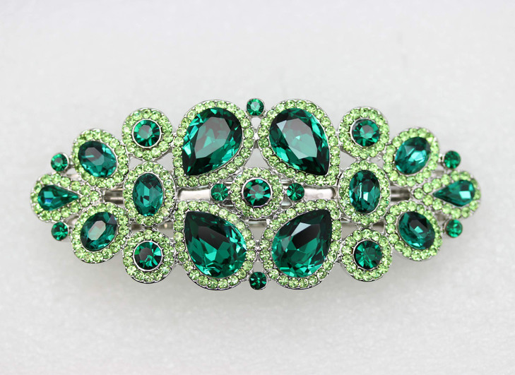 Faship Gorgeous Green Rhinestone Crystal Floral Hair Barrette Clip