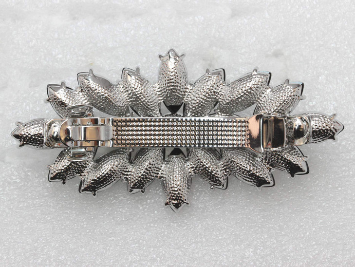 Faship Gorgeous Navy Blue Rhinestone Crystal Floral Hair Barrette Clip