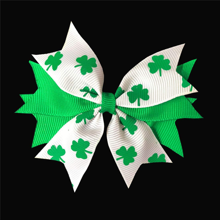 2 PCS St Patricks Day Shamrock Green Hair Bows Alligator Clips601 A