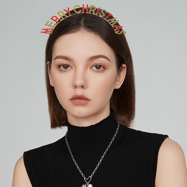 Merry Christmas Rhinestone Headband Xmas Crystal Hair Hoops Women Headpiece Hairband Hair Bands Headdress Cosplay Dress