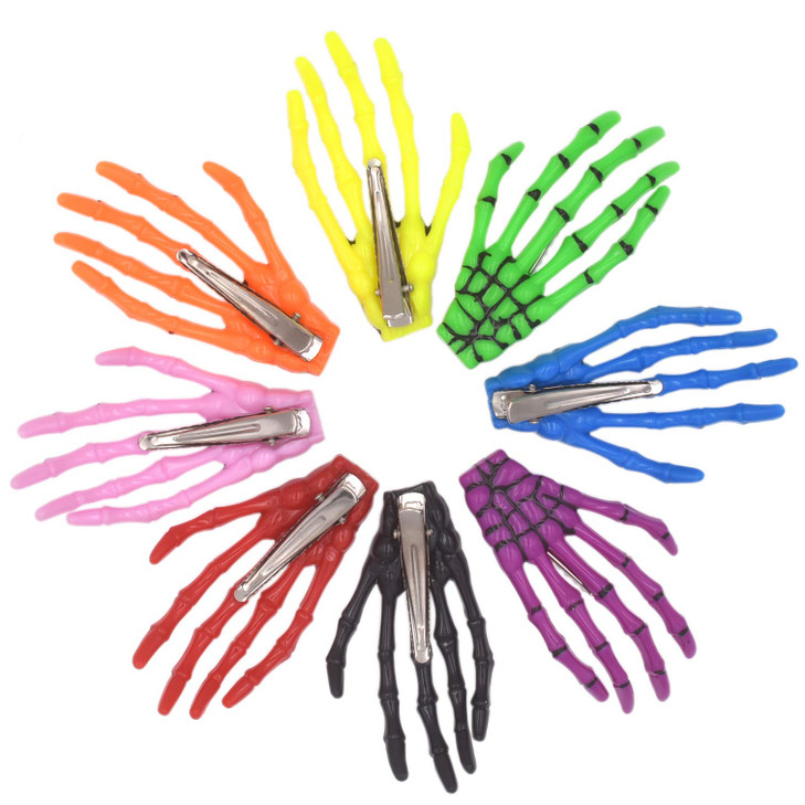 8Pcs Mixed Color Skeleton Hands Hair Clips 3 Length Hand Bone Shape Hair Clips Halloween Party Accessories