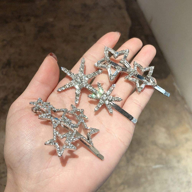 VinBee 6Pcs Star Hair Clips Pins Silver Rhinestone Star Hair Barrettes Crystal Rhinestone Hair Clips for Women Girls Hai
