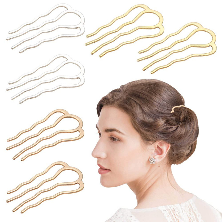6 Pcs Hair Fork Clip Metal Hair Side Combs Bun Updo Hair Sticks French Twist Hair Tool Bun Hair Pins Clips Grips for Wom