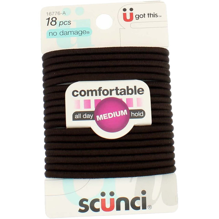 Scunci 1677603L048 Brown No Damage Hair Elastics 18 Count