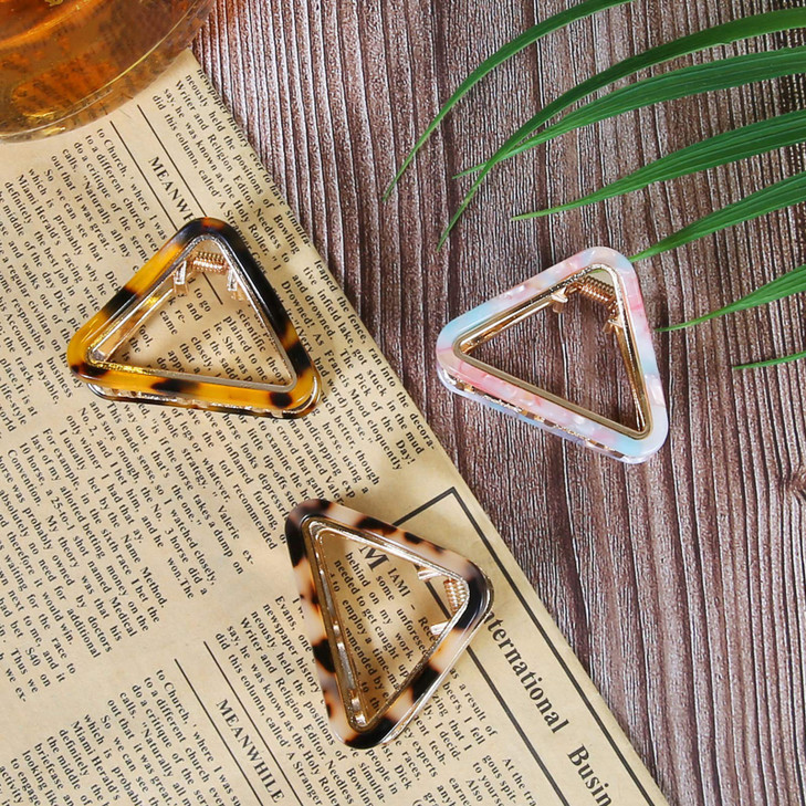 Cobahom 3 Pack Small Hair Claw Clips 2 inch Acetate Hair Jaw Clips 3 Colors Set Fashion Hollow Triangle Hair Clips for W