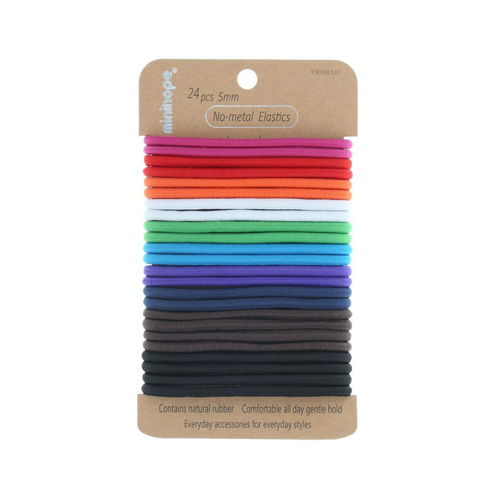 Minihope nometal elastic hair ties womens multicolor thick large elastics 5MM for thick hair 24 Count