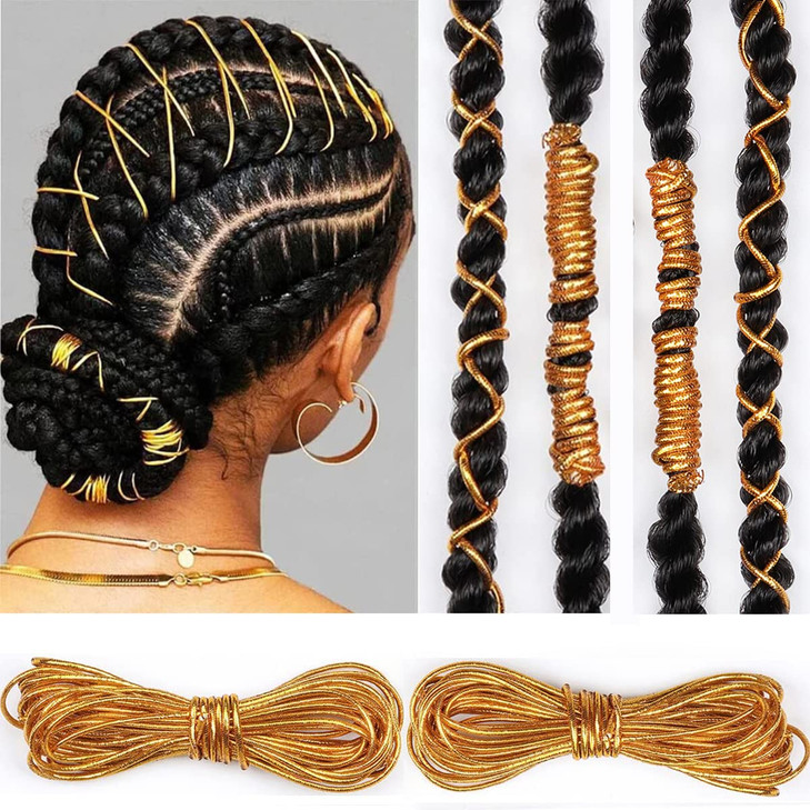 Gold Dreadlock Braids Hair Accessories 2 Pieces 5M Braiding Hair Deco Styling Shimmer Stretchable African Braid Braided