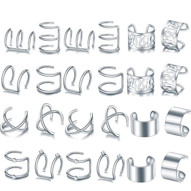 24 Pcs Silver Hair Braids Dreadlock NonPiercing Ear Clip Beard Beads Cuffs Clip Hair for Women Men Hair Accessories Styl