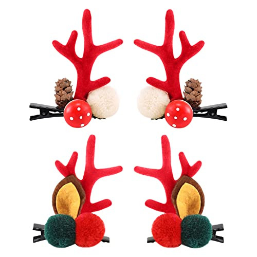 Boobeen Christmas Hair Clip 2 Pairs Cute Reindeer Antlers Ears Hair Accessory Antlers Headdress Hairpin for Christmas Pa