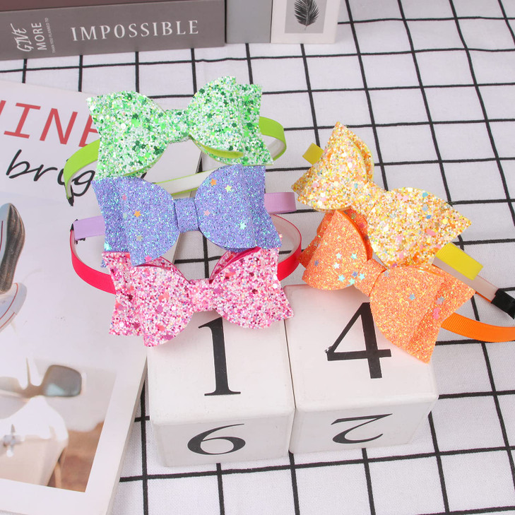 XIMA Bows Headbands For GirlsKids Headbands 35 inch Sequin Glitter Hairband With Bow Little Girls Hair BandsPack of 10