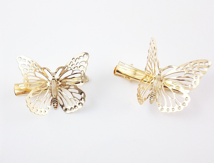 Yueton Pack of 2 Golden Butterfly Hair Clip Hair Accessories Bride Headwear Hair Clips