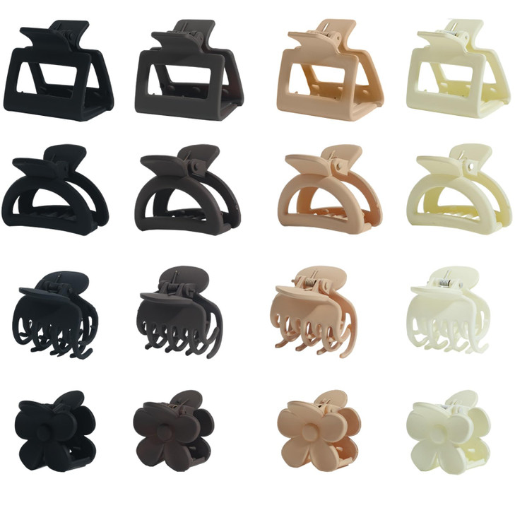 Drnytunk 16Pcs Medium Claw Hair Clips for Women GirlsMatte Rectangle Double Row Teeth Flower Semicircle Small Claw Clips