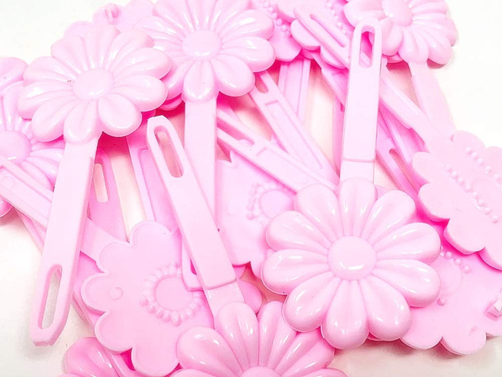 Tara Girls Super Cute Self Hinge Plastic Mulit Design Hair Barrettes Selection 18 pc Sunflower shape light pink Flower s