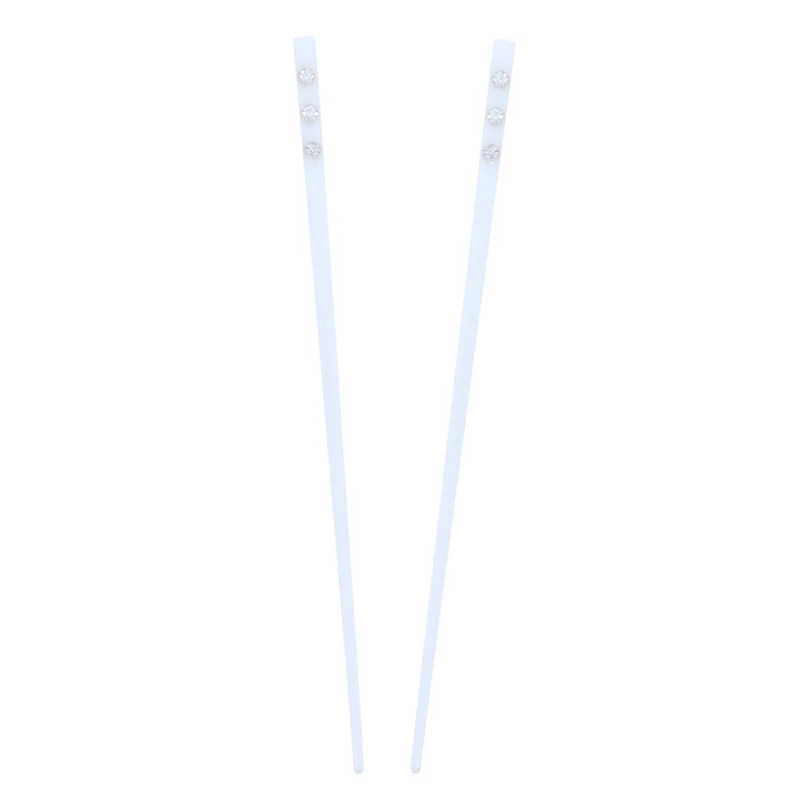 Set of 2 Hair Sticks with 3 Diamonds Chopsticks White
