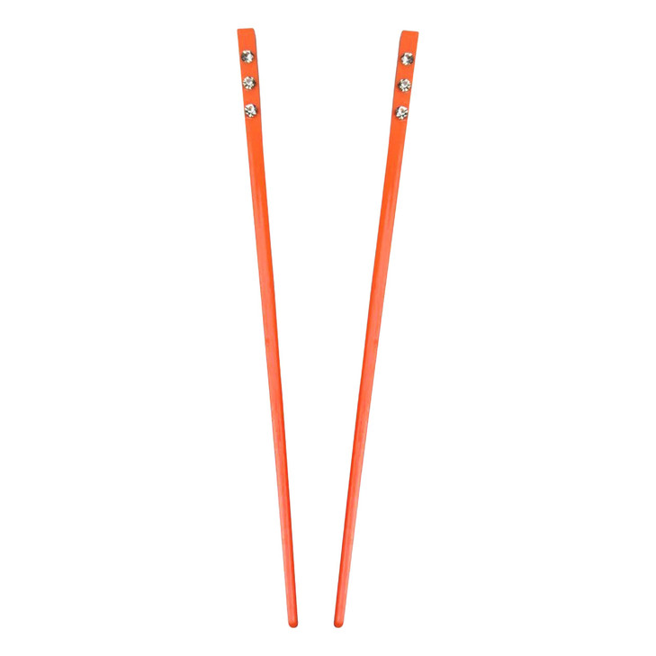 Set of 2 Hair Sticks with 3 Diamonds Chopsticks Orange