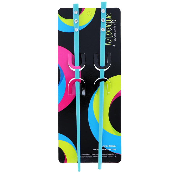 Set of 2 Hair Sticks with 3 Diamonds Chopsticks Light Blue