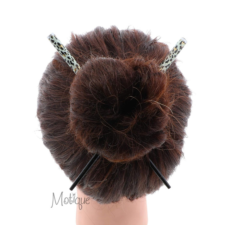 Set of Two Wooden Animal Print Hair Sticks for Women 725 inches Long Black