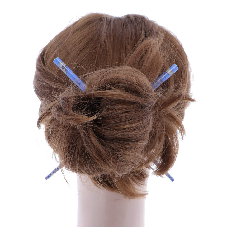 Set of Two Wooden Hair Sticks With Butterflies Chopsticks Hair Pin for Women 7 inches Long Blue