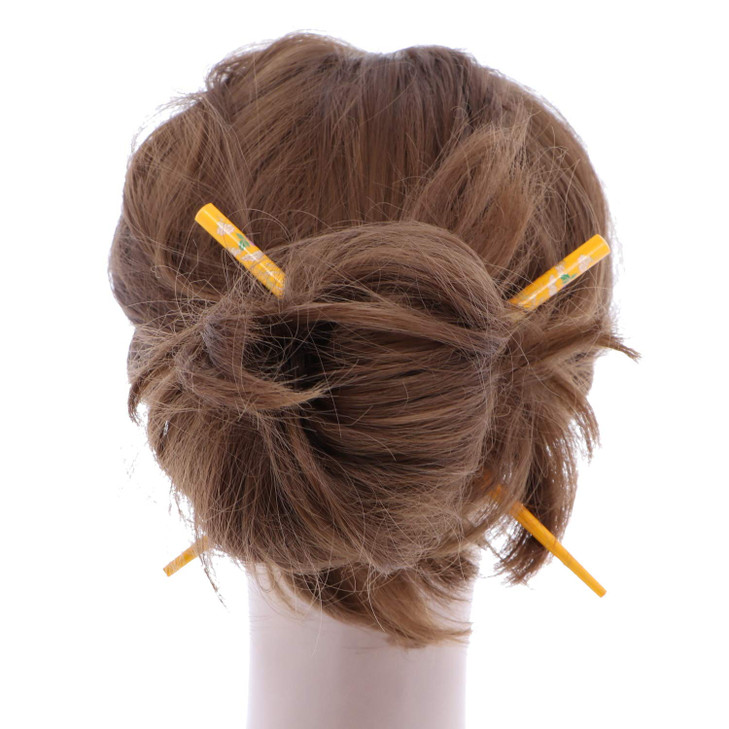 Set of Wooden Hair Sticks With Chinese Dragon Chopsticks Yellow