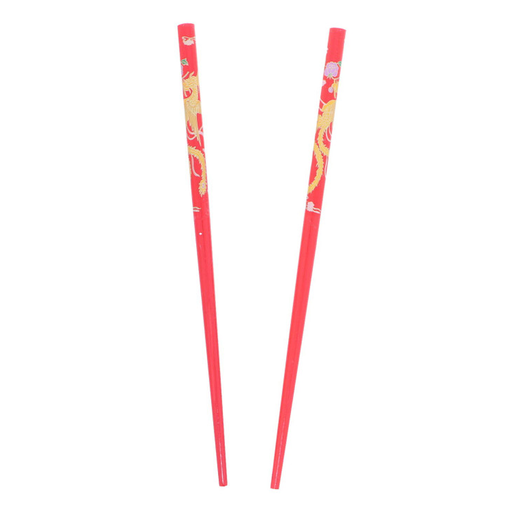 Set of Wooden Hair Sticks With Chinese Dragon Chopsticks Red Medium