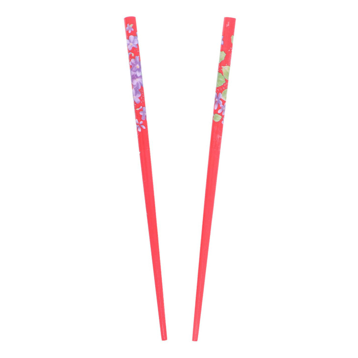 Set of Two Wooden Hair Sticks With Flowers Hair Pin Chopsticks 7 inches Long for Women Red