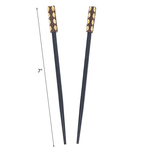 Set of Two 7 inch LongWooden Hair Sticks With Gem Tops for Women Brown
