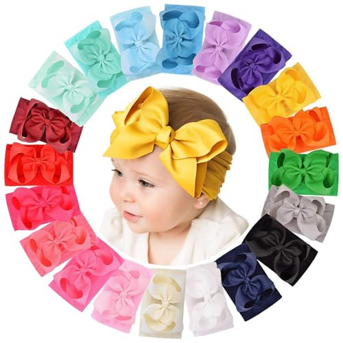 doboi 20pcs Baby Girls Bows Headbands Nylon Hairbands Ribbon Bow Elastic Hair Accessories for Newborns Infants Toddlers