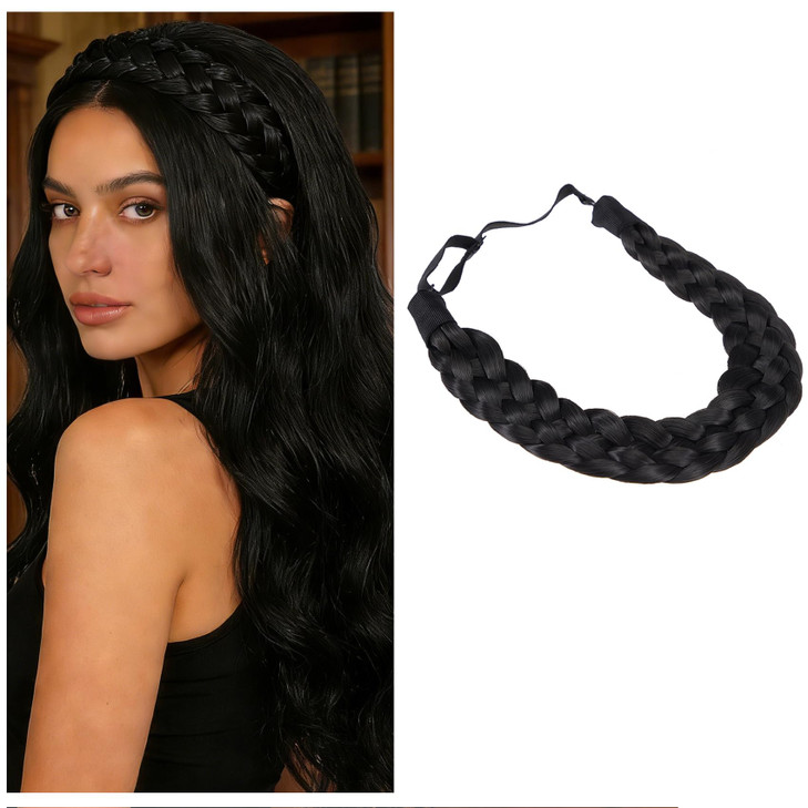 TOECWEGR 5 Strands Synthetic Hair Braided Headband Hairpiece Classic Chunky Wide Plaited Braids ElasticMulti Color Headb