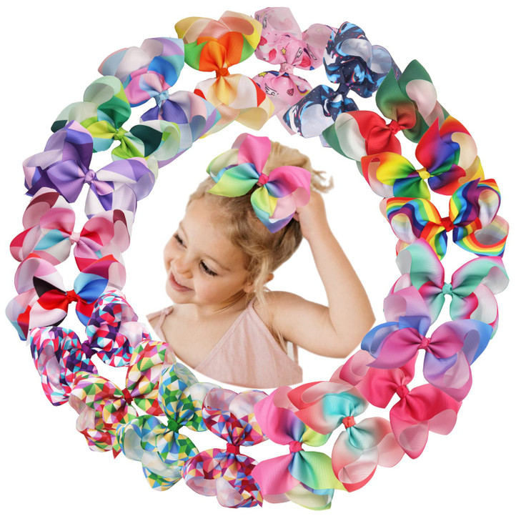 20 Colors 6Inch Large Big Hair Bows Grosgrain Ribbon Rainbow Alligator Clips Unicorn Hair Accessories For Baby Girls Tod
