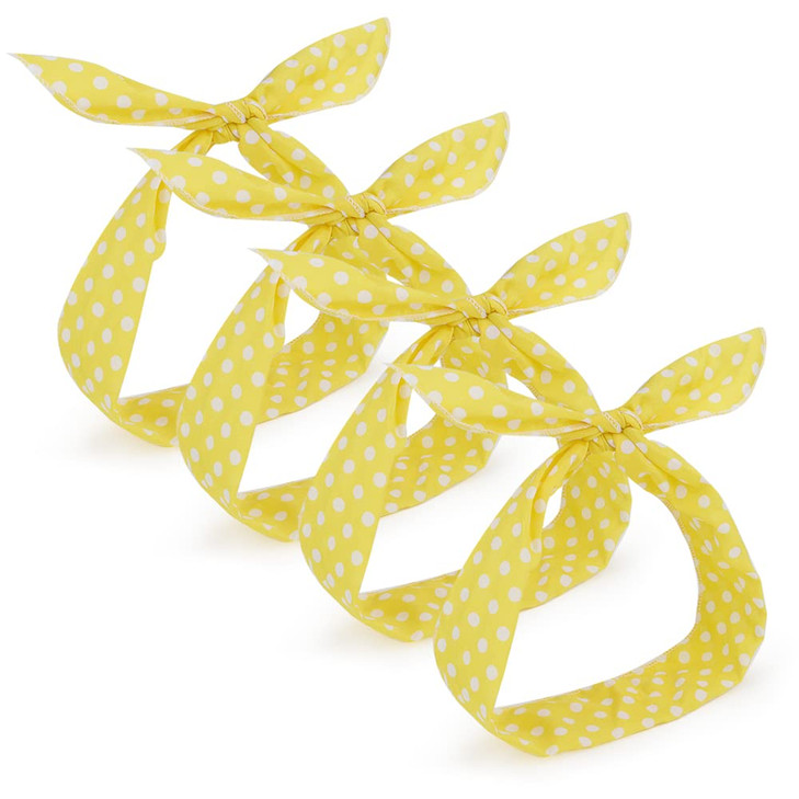 AHONEY 4PCS Yellow Headband for Girls and Women Polka Dot Headbands Retro 50s Hair Bow Wire Headband Vintage Hairband Ha