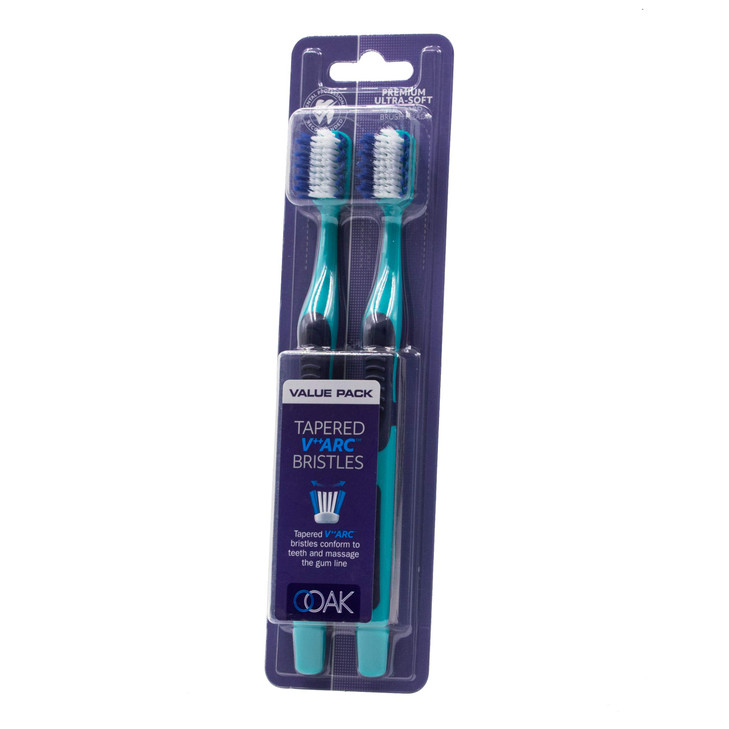 Ooak Toothbrush, Tapered V++Arc Soft Bristles, 2 Pack - Cyan/White online at globaldelivered