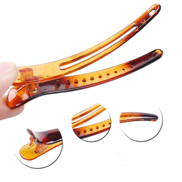 12PCS Brown Plastic Metal Alligator Bows Hair Clips Professional Hairdressing Salon Hair Barrettes Duck Bill Teeth Hair
