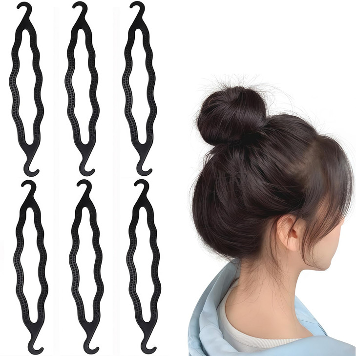 6PCS Black Plastic Bun Maker Double Hook Hair Styling Hairpins Curler Donut Bun Shaper Hair Twist Braiding Tool Hairdres