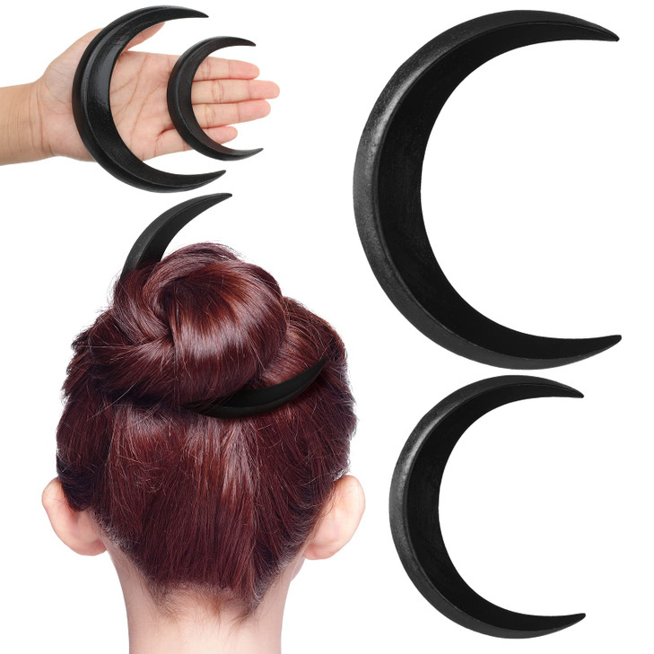 2 Pcs Hand Carved Crescent Moon Hair Fork for Women Moon Hair Stick Wooden Moon Hair Clip Crescent Moon Hairpin Wood Moo