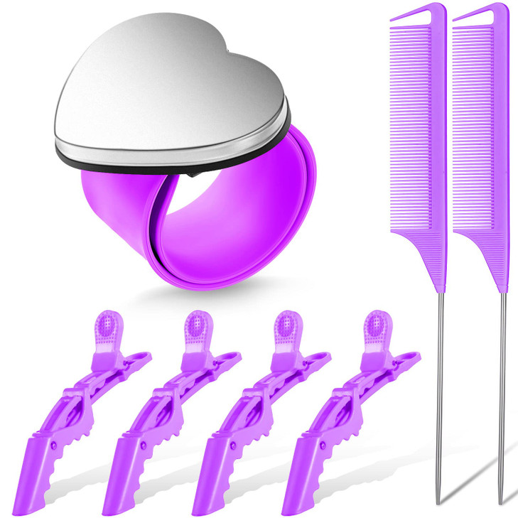 7 Pieces Hair Braiding Tools 1 Piece Magnetic Pin Wristband and 2 Pieces Stainless Steel Pintail Rat Tail Comb with 4 Pi