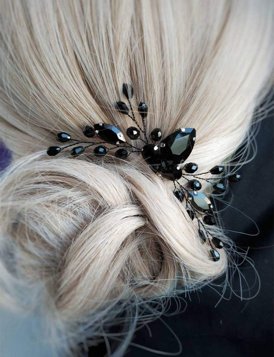 Aimimier Bridal Black Crystal Hair Comb Marquise Back Comb Wedding Headpiece Prom Party Festival Hair Accessories for Wo