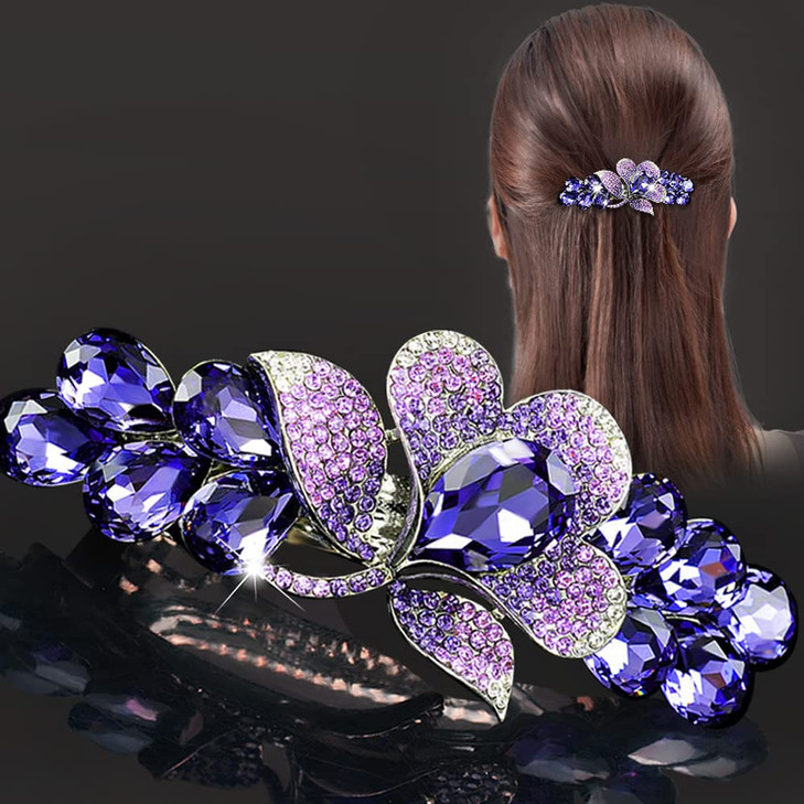 Aimimier Bridal Crystal Flower Hair Clip Sparkling Rhinestone Barrettes for Bun Fashion Hair Styling Accessories for Wom