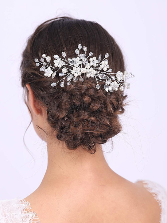 Anglacesmade Bridal Hair Comb Crystal and Pearl Wedding Comb Hair Vine Branch Wedding Hair Accessories for Women and Gir