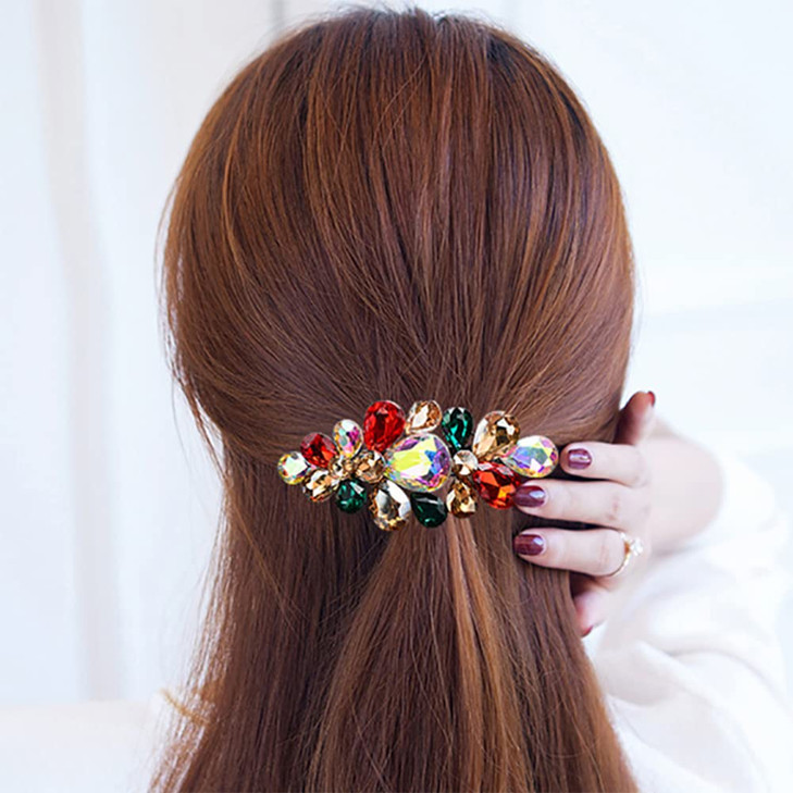 Aimimier Flower Crystal Hair Clip Luxury Rhinestone Barrettes Alligator Snap Hair Clips Wedding Floral Hair Clasp Hair A