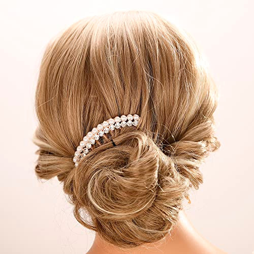 Aimimier Pearl Crystal French Hair Combs Vintage Rhinestone Long Teeth Hair Pins Dainty Hair Pieces Bridal Wedding Hair