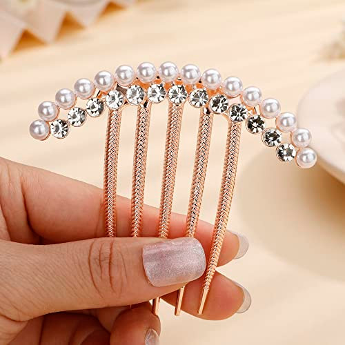 Aimimier Pearl Crystal French Hair Combs Vintage Rhinestone Long Teeth Hair Pins Dainty Hair Pieces Bridal Wedding Hair