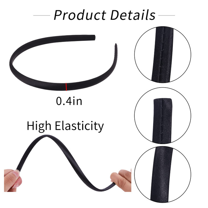 Candygirl Girls DIY Satin Covered Headbands 1cm Width 36cm Circle Size 20pcs black