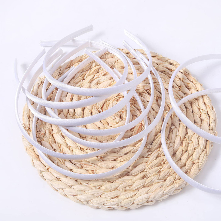 Candygirl Girls DIY Satin Covered Headbands 1cm Width 36cm Circle Size 20pcs White
