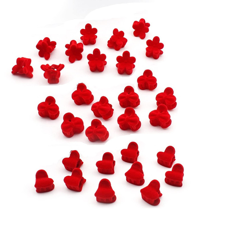 30pcs Red Velvet Mini Hair Claw Clips Flower Heart Bow Hair Bangs Pin Small Hair Clips Clamps Non Slip Tiny Plastic Jaw