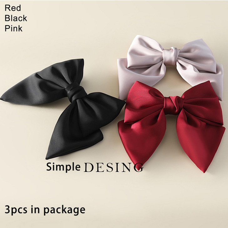 AsggBah 3pcs Upscale Hair Clips with Big Bowknot Solid Color Styling Bowknot French Barettes Hair Bow Clips Accessories