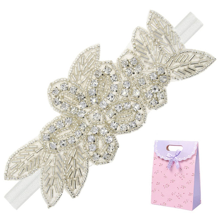 Elesa Miracle Little Baby Girl Rhinestone Flower Headband Baby Hair Accessories in Gift Bag 1pc White Headband