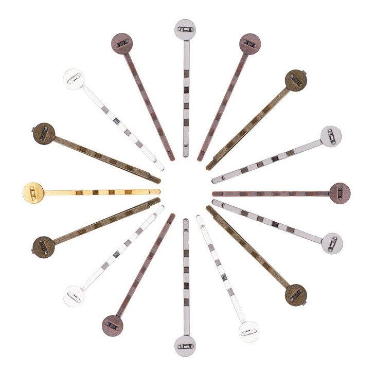 arricraft 150 Pcs Hair Bobby Pin Mixed Color Hair Pin Findings Iron Bobby Pins with 8mm Glue on Pads Hair Pins Findings