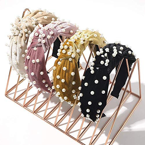 Ivyu Headbands Women Hair Head Bands Accessories 4 Pcs Velvet Pearl Head Bands Cute Beauty Hairbands Fashion Girls Vinta