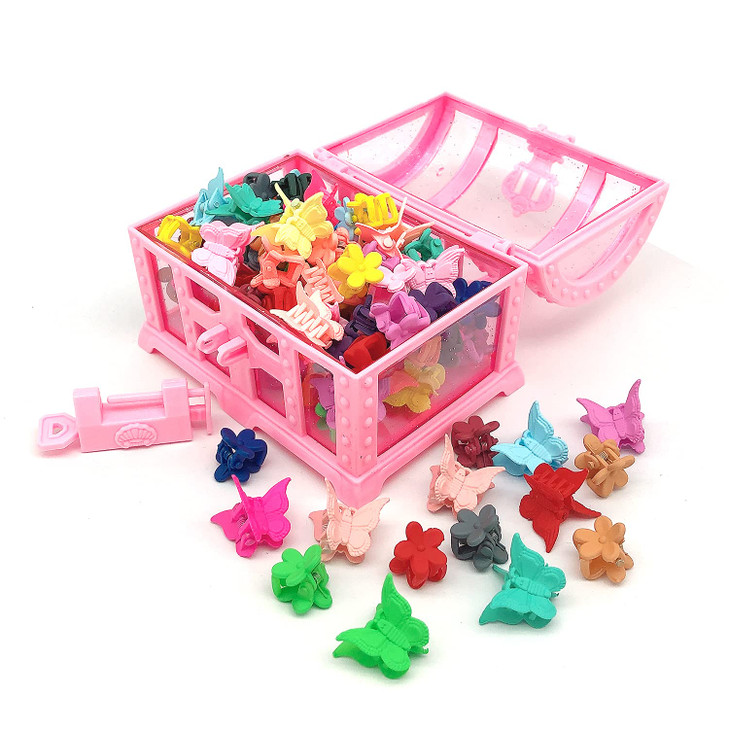 EleMirsa 80 Pieces Butterfly Hair Clips Flower Hair Clips Mini Claw Clip Jaw Clips with Toy Treasure Box for Baby Girls