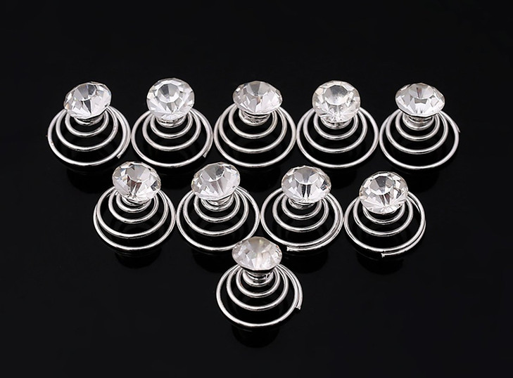 24PCS Rhinestones Crystal Spirals Hair Pin Clip Imitation Pearl Spin Pin Swirl Hair Twists Coils Hairpin Bun Stick Pick